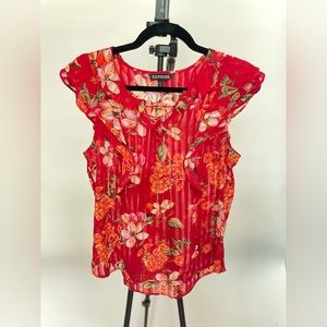 Floral Bohemian Multicolor Pleated Blouse - Red/Orange
